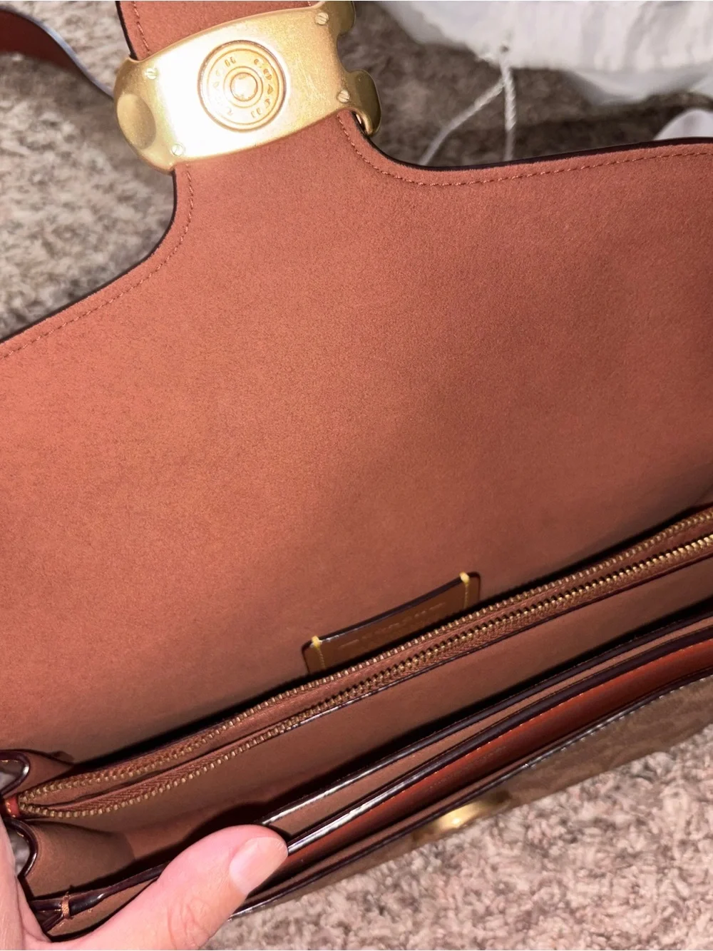 Coach Tan/Brown Signature Canvas Crossbody with Gold 'C' Accent